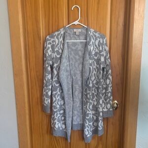 LOFT Light Gray Animal Print Cardigan